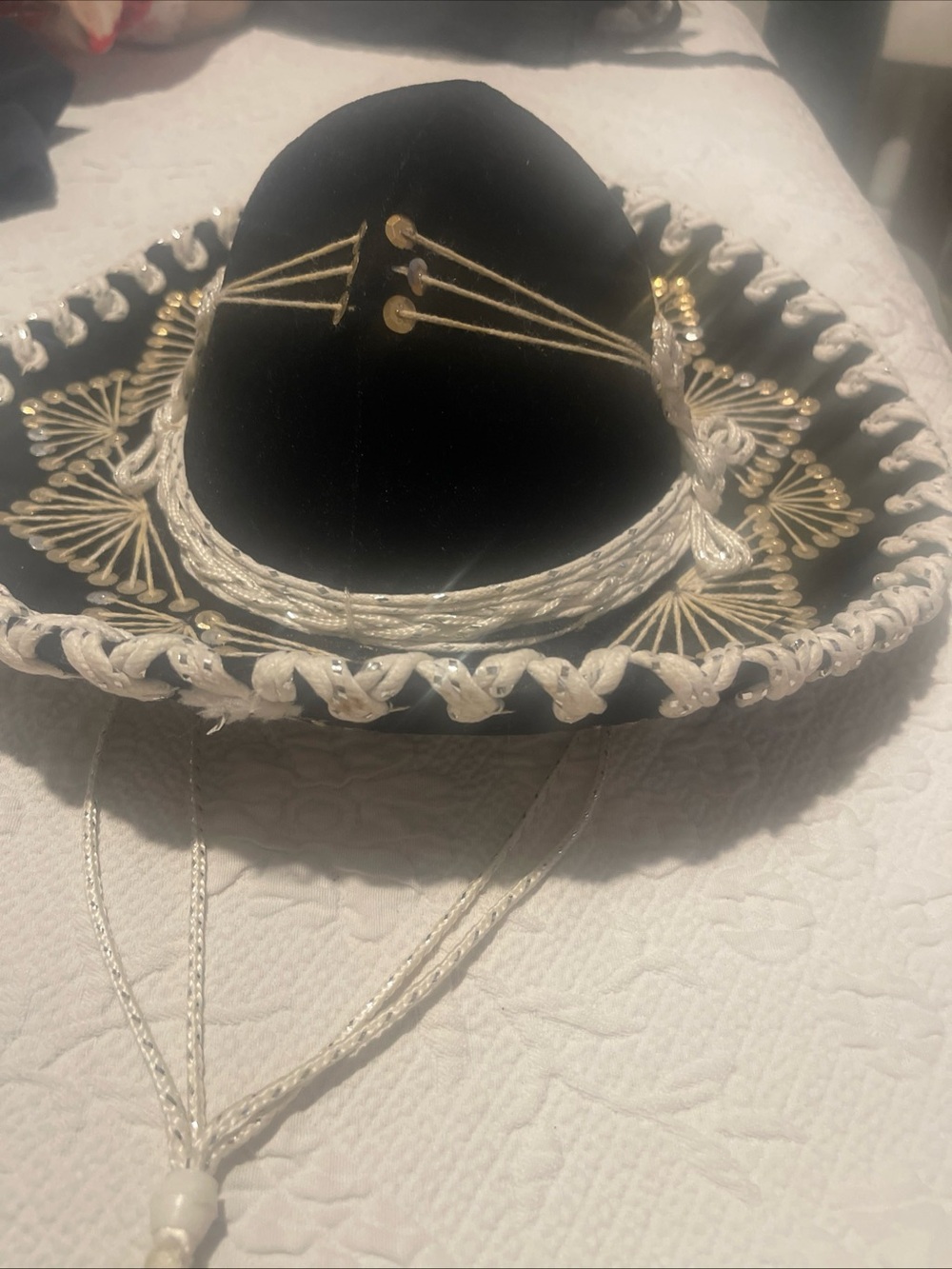 Black and Gold Embroidered Youth Mariachi Hat - Decorative Kids Accessory.